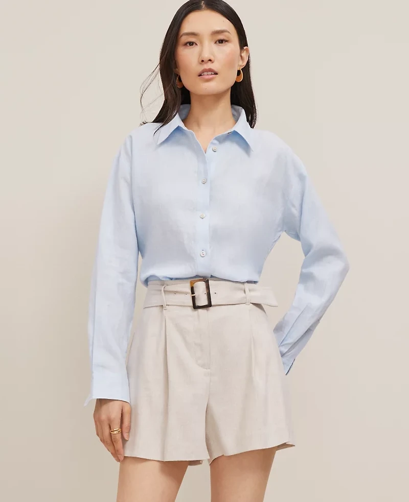 Ann Taylor Cropped Linen Shirt Women's