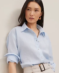 Ann Taylor Cropped Linen Shirt Women's