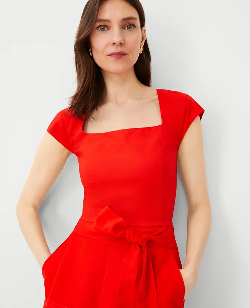 Ann Taylor Cotton Linen Smocked Top Size 8 Fiery Red Women's