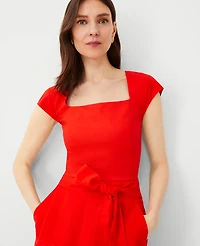 Ann Taylor Cotton Linen Smocked Top Size 8 Fiery Red Women's