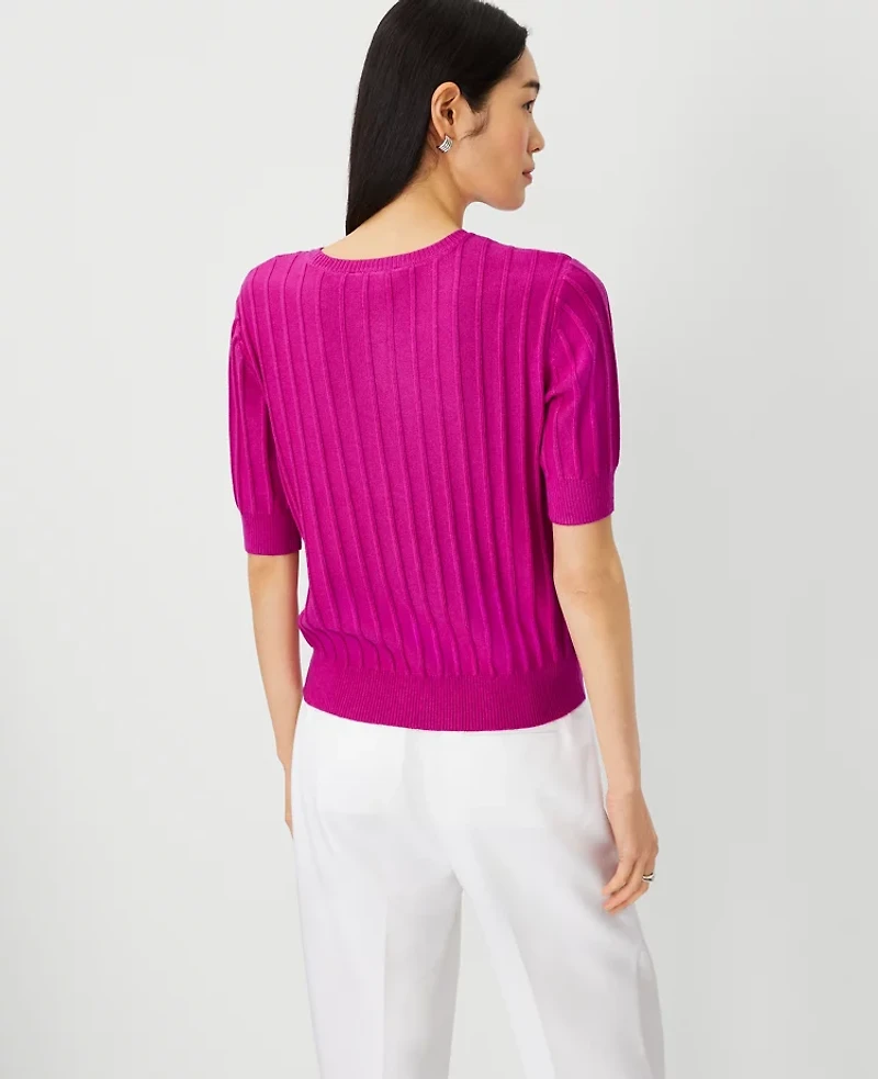 Ann Taylor Wide Ribbed Elbow Sleeve Sweater T-Shirt Size XL Magenta Shadow Women's