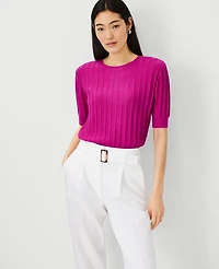 Ann Taylor Wide Ribbed Elbow Sleeve Sweater T-Shirt Size XL Magenta Shadow Women's
