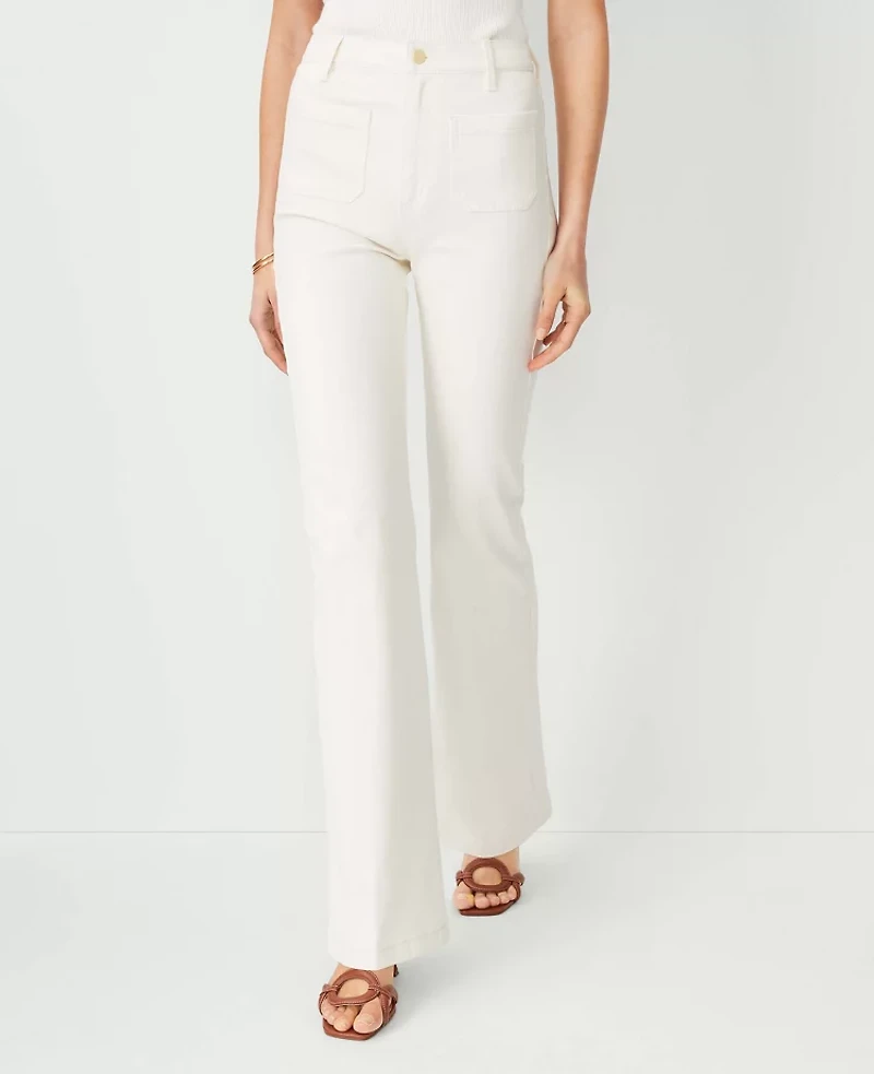 Ann Taylor High Rise Patch Pocket Flare Jeans in Ivory Size 16 Women's
