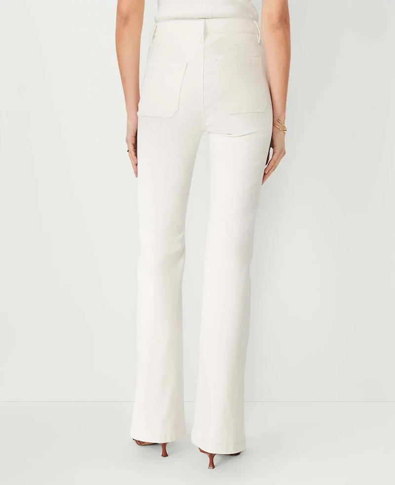 Ann Taylor High Rise Patch Pocket Flare Jeans in Ivory Size 16 Women's