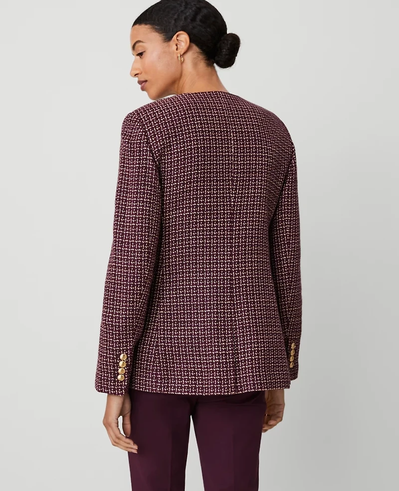 Ann Taylor Tweed Split Hem Jacket Size 12 Burgundy Combo Women's