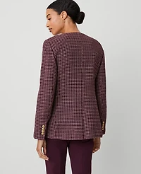 Ann Taylor Tweed Split Hem Jacket Size 12 Burgundy Combo Women's