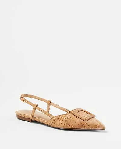 Ann Taylor Cork Covered Buckle Slingback Flats Size 7 1/2 Natural Women's