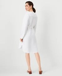Ann Taylor AT Weekend Eyelet Linen Blend Shirtdress White Women's