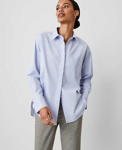 Ann Taylor Oversized Button Down Shirt Size Medium Frozen Blue Women's