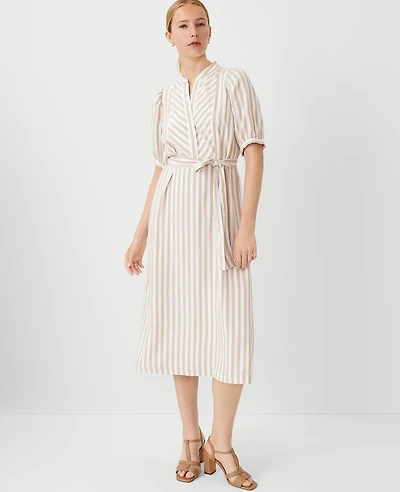 Ann Taylor Striped Puff Sleeve Midi Shift Dress Size 4 Baguette Women's