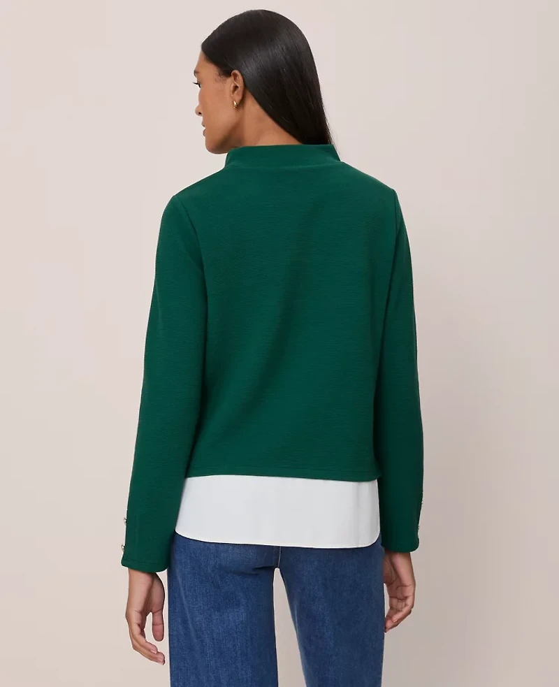 Ann Taylor Mixed Media Mock Neck Top Women's