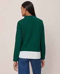 Ann Taylor Mixed Media Mock Neck Top Women's