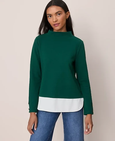 Ann Taylor Mixed Media Mock Neck Top Women's