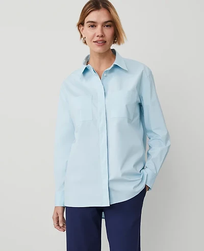 Ann Taylor Weekend Collection Pocket Tunic Shirt Nordic Sky Blue Women's