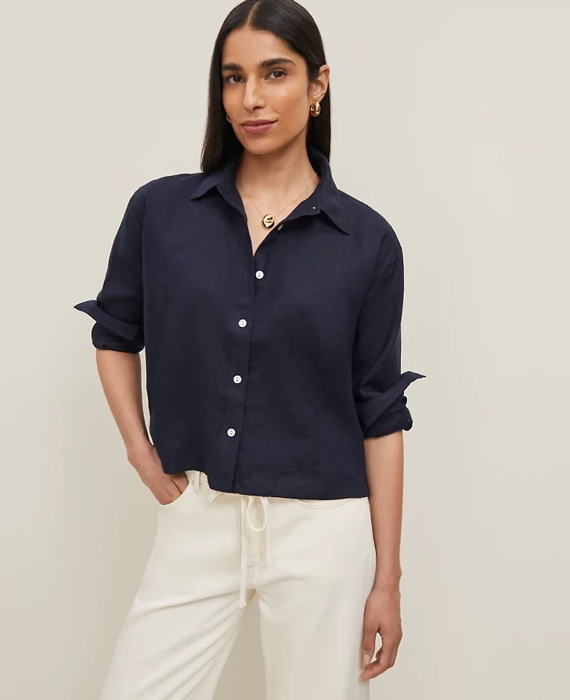 Ann Taylor Petite Cropped Linen Shirt Women's
