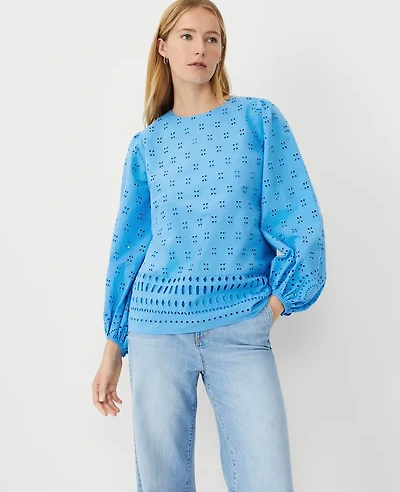 Ann Taylor Petite Eyelet Tunic Size 2XS Cerulean Blue Women's