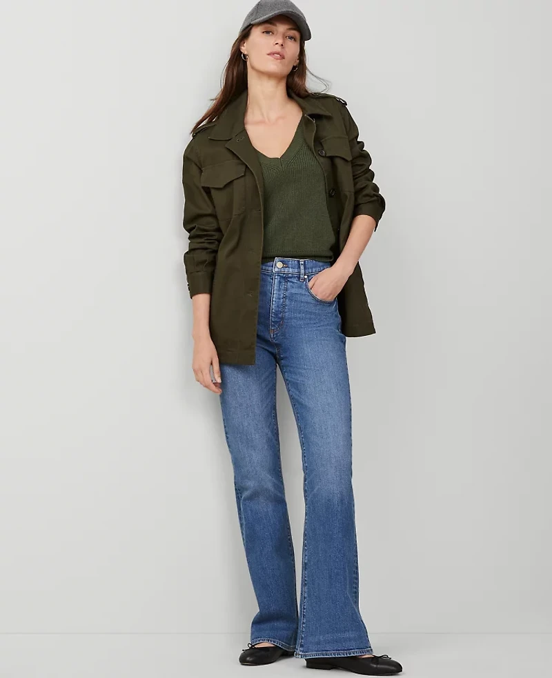 Ann Taylor High Rise Flare Jeans in Luxe Medium Wash Size 16 Women's