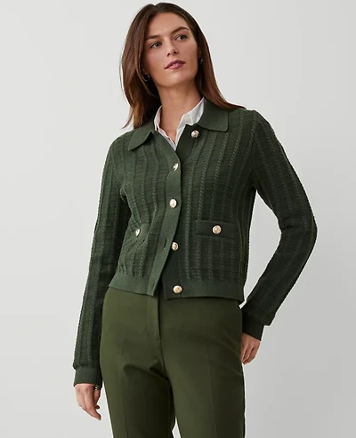 Ann Taylor Collared Stitched Jacket Size Small Hunters Green Women's