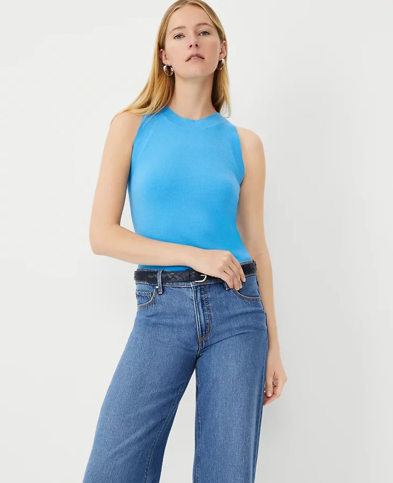 Ann Taylor Petite Halter Sweater Shell Top Cerulean Blue Women's