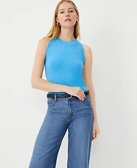Ann Taylor Petite Halter Sweater Shell Top Cerulean Blue Women's