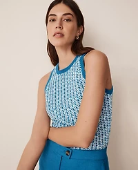 Ann Taylor Petite Two Tone Stitched Racerback Shell Top Size Large Blue/White Combo Women's