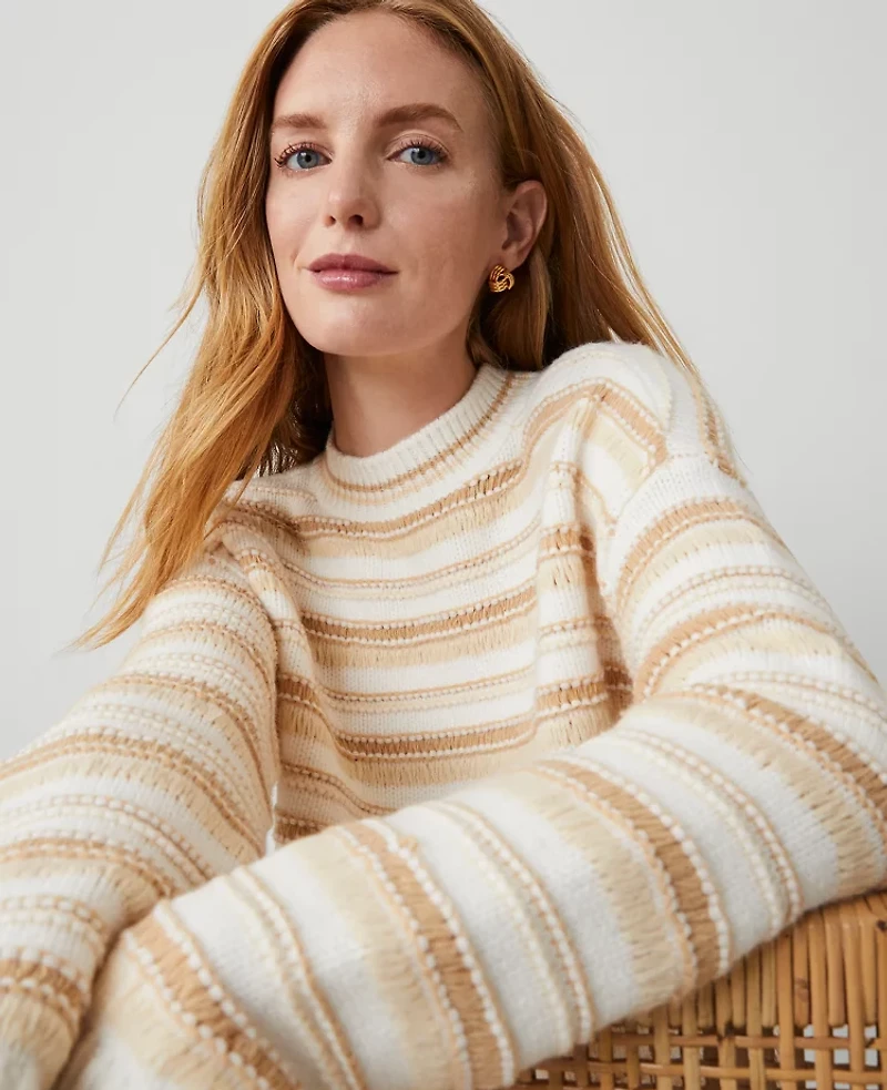 Ann Taylor Stripe Relaxed Sweater Size XL Neutral/White Combo Women's