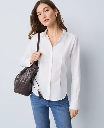 Ann Taylor Fitted Button Down Shirt Size 2 White Women's