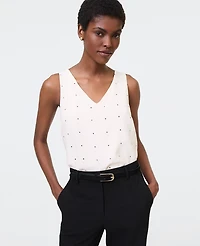 Ann Taylor Dotted Mixed Media V-Neck Shell Top Feather Women's