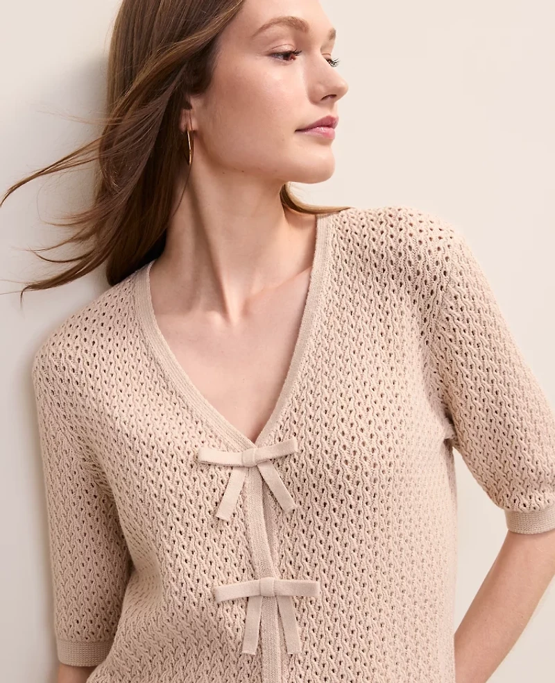 Ann Taylor Textured Stitch Bow Cardigan Women's