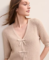 Ann Taylor Textured Stitch Bow Cardigan Women's