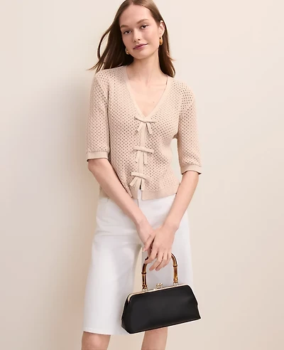 Ann Taylor Textured Stitch Bow Cardigan Women's