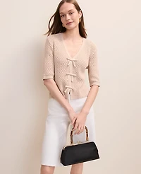 Ann Taylor Textured Stitch Bow Cardigan Women's