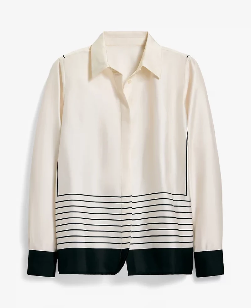 Ann Taylor Striped Satin Essential Shirt Winter White Women's