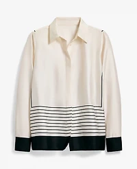 Ann Taylor Striped Satin Essential Shirt Winter White Women's