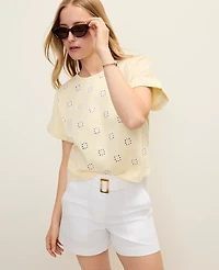 Ann Taylor Weekend Eyelet Crew Neck Top Size XS Yellow Pavlova Women's