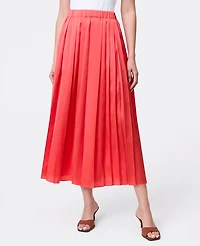 Ann Taylor Petite Satin Pleated Midi Skirt Fiery Sunset Women's