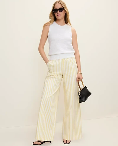Ann Taylor Weekend Collection Striped Easy Palazzo Pant Yellow Hibiscus Women's