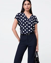 Ann Taylor Dotted Mixed Media Pleat Front Top Night Sky Women's