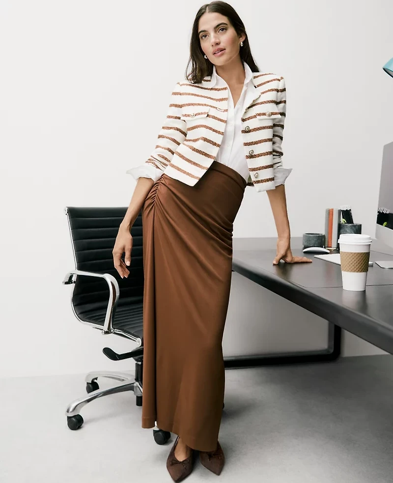 Ann Taylor Petite Ruched Knit Column Skirt French Press Women's