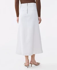 Ann Taylor Petite Horsebit Denim Midi Skirt Ivory Women's