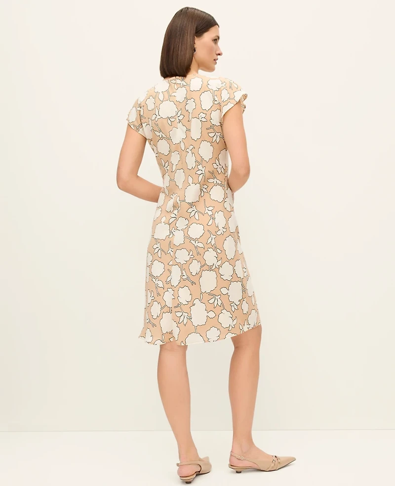 Ann Taylor Petite Floral Twist Midi Dress Cafe Au Lait Women's