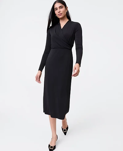 Ann Taylor Petite Draped Knit Midi Sheath Dress Women's
