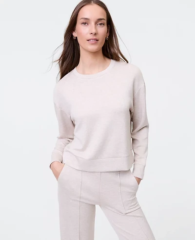 Ann Taylor Petite Weekend Collection Cloud Plush Crew Neck Sweatshirt Muted Taupe Heather Women's