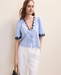 Ann Taylor Striped Strapless Top Linen Blend Vista Blue Women's