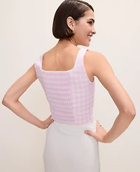 Ann Taylor Gingham Linen Blend Tank Top Vibrant Pink Women's