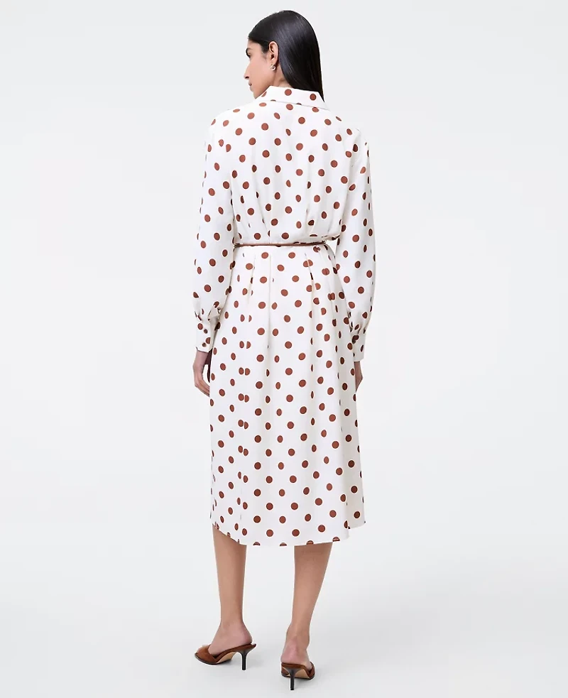 Ann Taylor Petite Dotted Satin Midi Shirtdress Tortoise Shell Women's