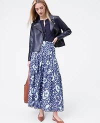 Ann Taylor Petite Weekend Collection Floral Tiered Skirt Subdued Navy Women's
