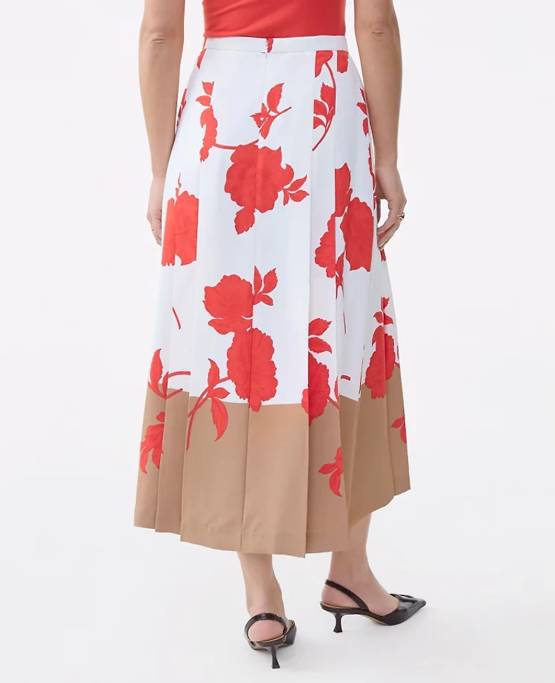 Ann Taylor Petite Floral Satin Pleated Maxi Skirt Fiery Sunset Women's