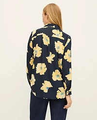 Ann Taylor Petite Floral Camp Shirt Night Sky Women's