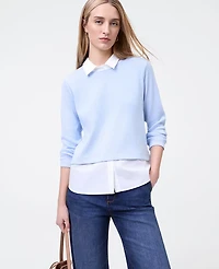 Ann Taylor Petite Weekend Collection Layered Mix Media Top Cashmere Blue Women's